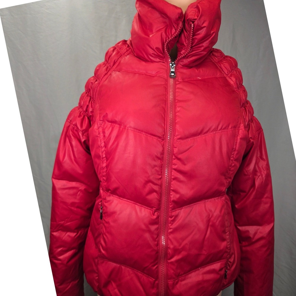 Moda International Puffer Jacket Womens M Red Down Fill Quilted Y2K FLAW